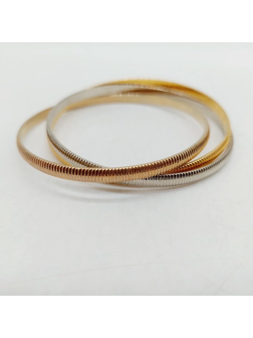 Bangle Bracelet Set Of 3 Connected Textured Tri Colors